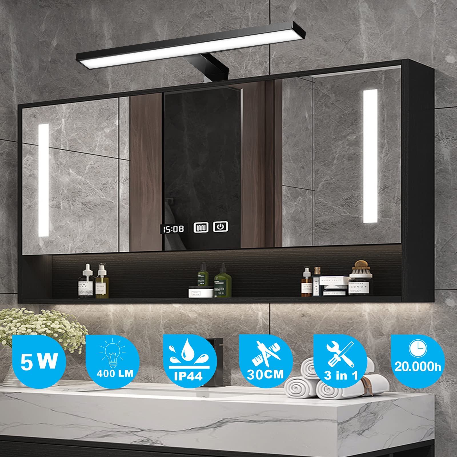 YIQAN 60cm Badezimmerleuchte 13w LED-Spiegelleuchte 4000K natürliches