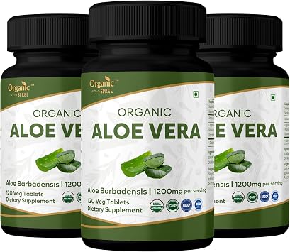 Organic Spree Aloe Vera 120 Tablets | USDA Organic & GMP Certified | Aloe barbadensis Supplement | Supports Skin Health & Natural Glow | Plant-Based Formula* - Pack of 3