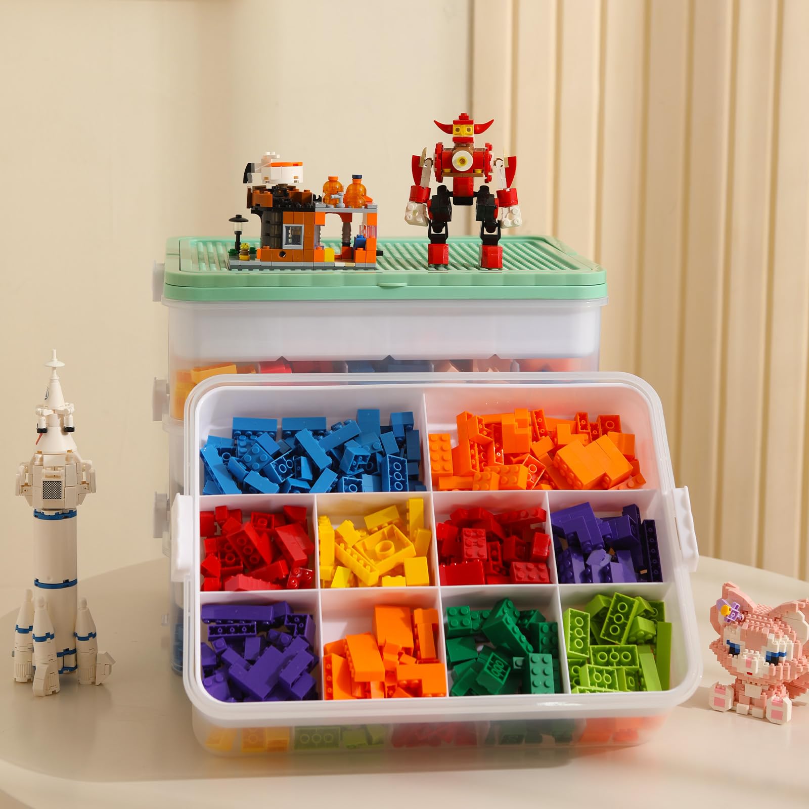 Cajas Almacenaje Para Lego Organizador Juguetes,Cajas De Almacenamiento Transparentes, 2 Niveles, Para Bloques De Construcción Y Rompecabezas,Piezas Pequeñas Para Juguetes Habitación Infantil