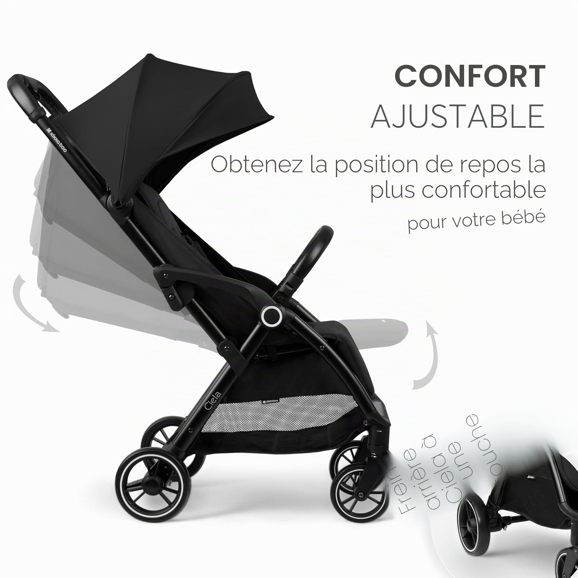 KikkaBoo Poussette Canne Compacte CIELA, Bébé jusqu’à 22 kg, Ultra Légère, Pliage Automatique, Noir