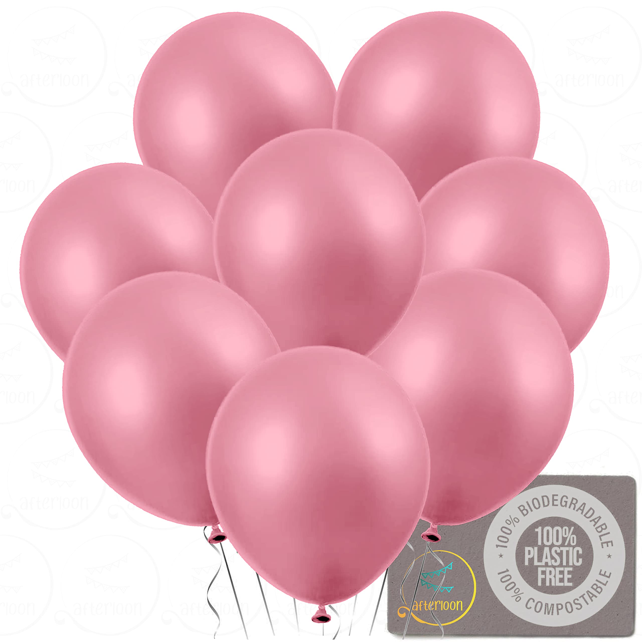 AFTERLOON® Biodegradable Balloons 24 pcs Pearlized Light Pink 12 Inch, Natural Rubber Latex Plastic-Free Alternative Pearlescent Durable Thickened Extra Strong Helium Float, ballon Globos Decor