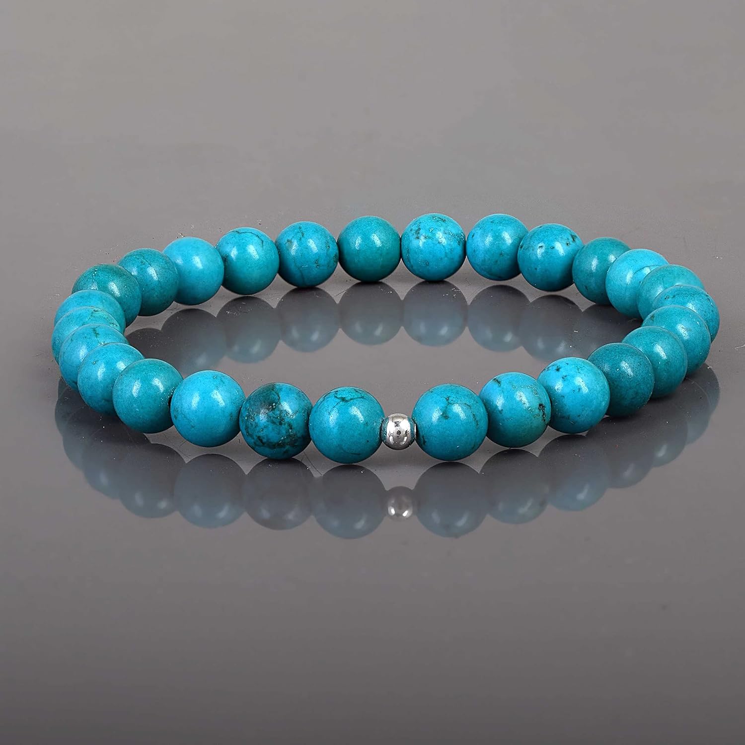 – Genuine Turquoise Gemstone Handmade Stretch Bracelet Healing Beads For Women (18CM)
