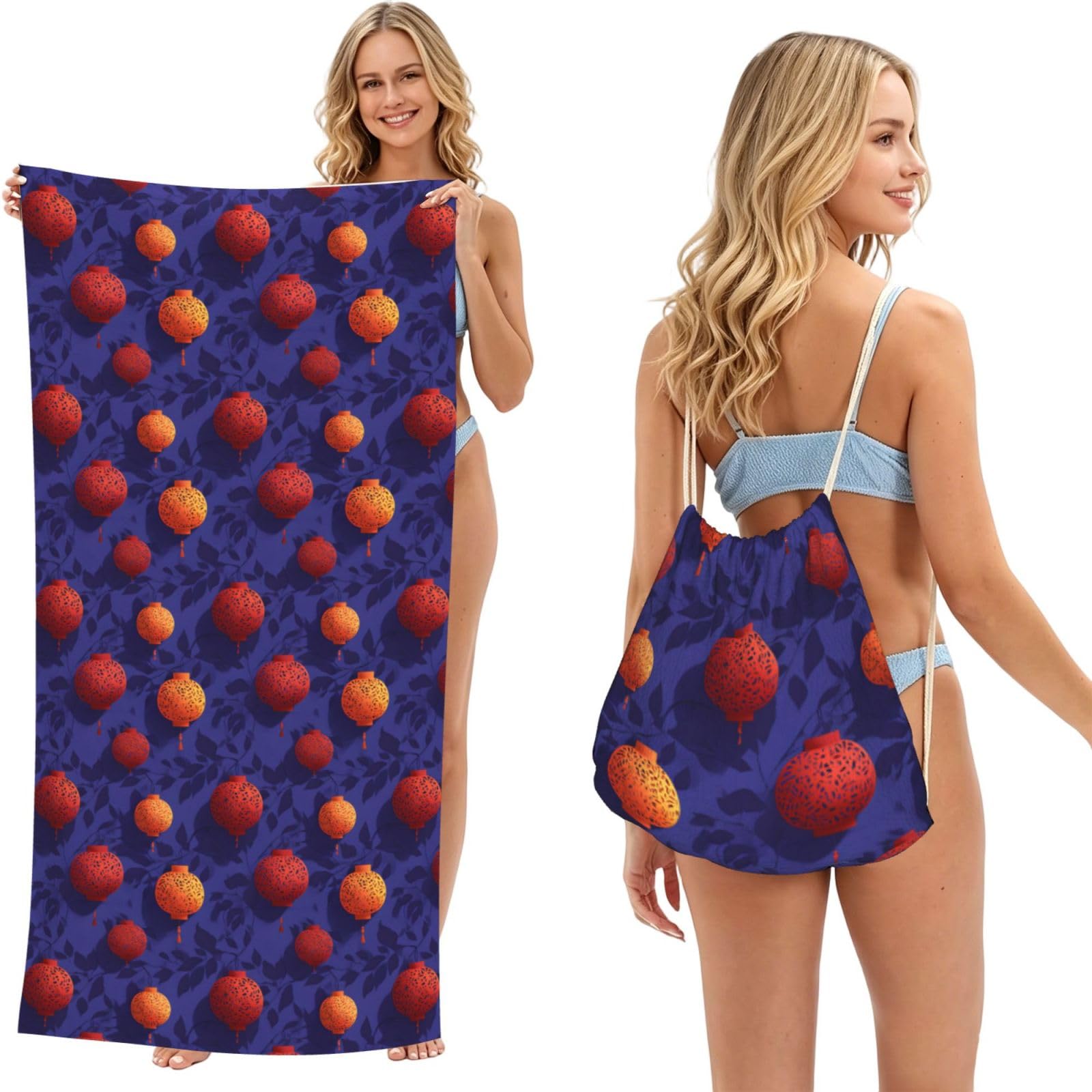 EZDLOWVBA Mid-Autumn Fruit Print Beach Towel Backpack 2 In 1 Summer Large Lightweight Beach Towel - Multifunctional Ship Pattern Towel Bag For Storage,Sport