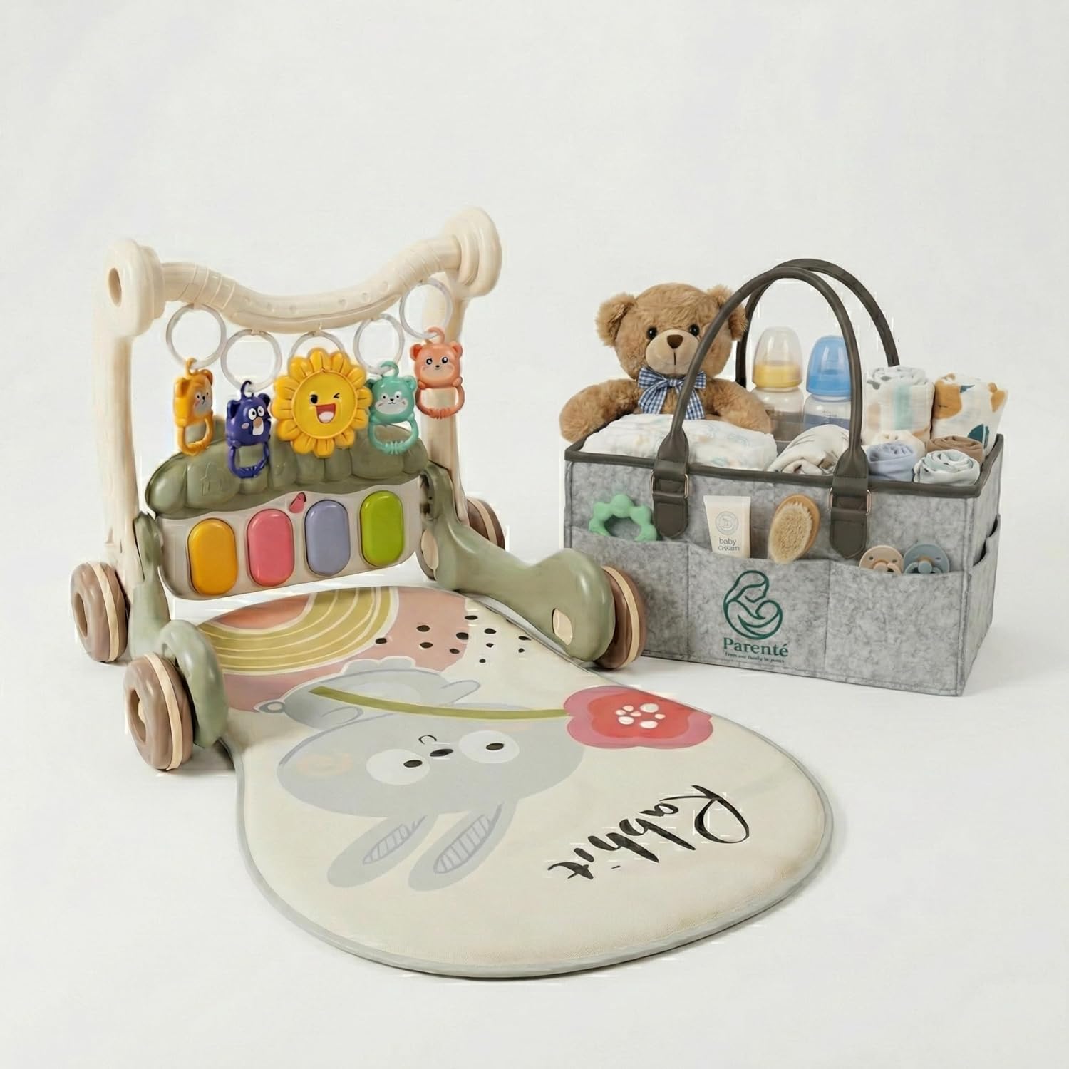 Baby Walker with Diaper Caddy Organizer Bundle – Infant Activity Walker & Nursery Storage Set