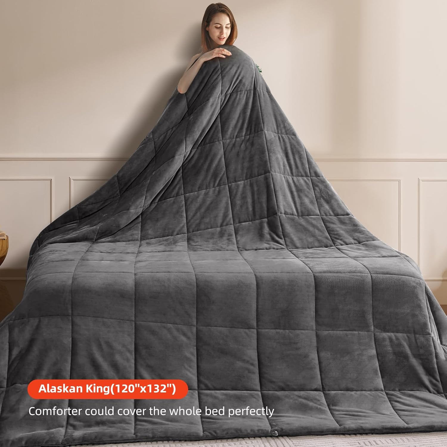 STWIENER Alaskan King Comforter Duvet Insert 120"x132" - Plush Fluffy Heavy Winter Flannel, Extra Large Super King Size Breathable Microfiber with 8 Corner Tabs, All Seasons Warm Bedding (Grey) - Image 2