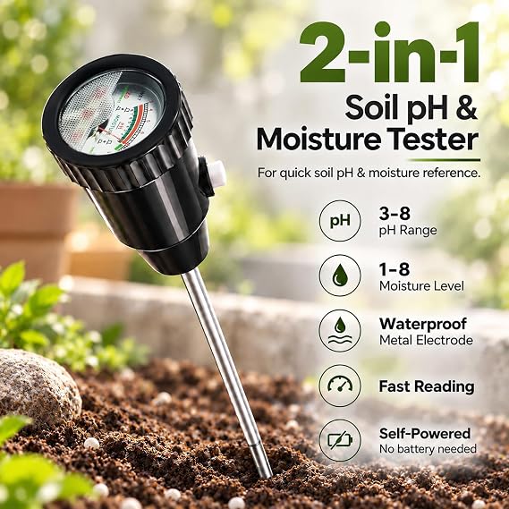 Soil PH Meter, Soil Moisture Sensor Meter, Soil PH Tester Gardening Tool Kits for Plant, Tree, Soil Tester for Moisture Great for Garden, Lawn, Farm, Indoor & Outdoor Use 295mm Long