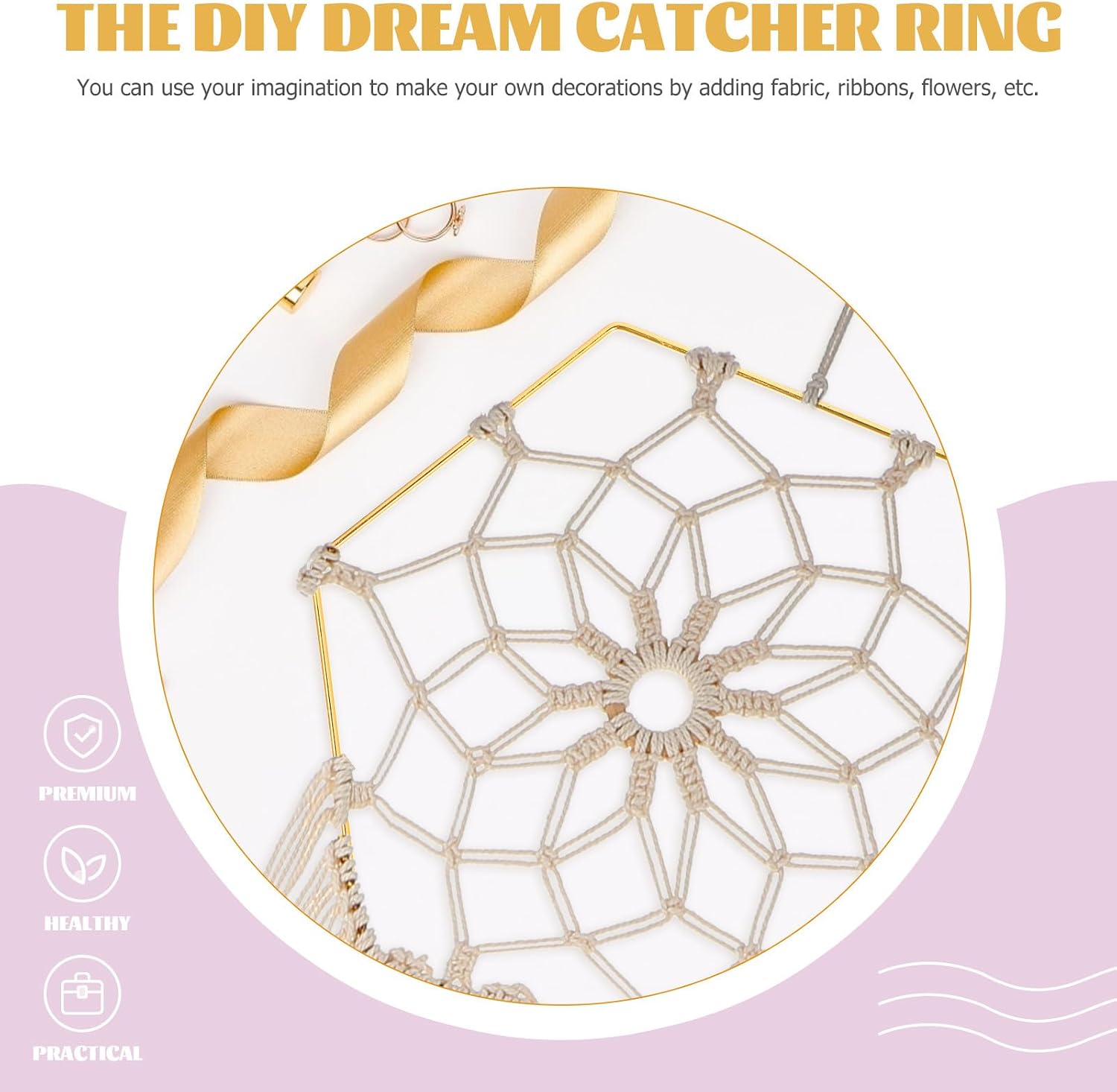 10pcs 200mm Gold Hexagon Dream Catcher Metal Hoops DIY Craft Rings Iron Dreamcatcher Accessories for Wall Hanging Home Decor