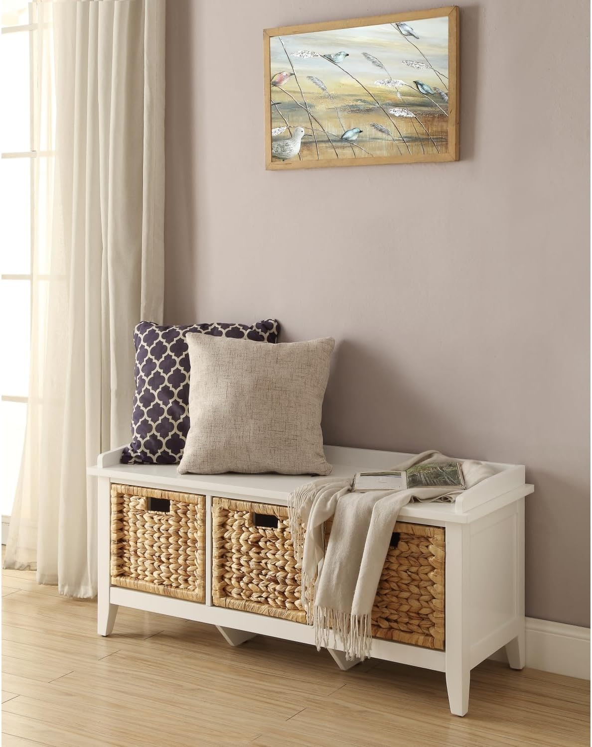 Flavius Rattan White Finish Bench with Storage - Perfect for Patios and Outdoor Spaces