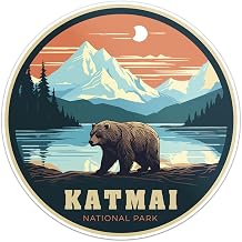 Katmai National Park Sticker - Waterproof Vinyl Decal for Car Bumper, Laptop, Luggage, Water Bottle, Wall, and Window, Size - 3'' X 3''