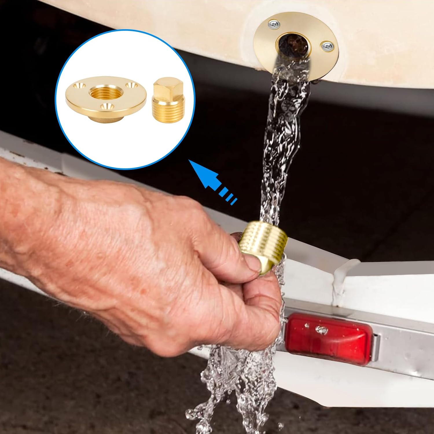 Solid Brass Boat Drain Plug Kit, 1/2" NPT Boat Male Plug, Marine Garboard Transom Drain Plugs for Most Boat Hulls
