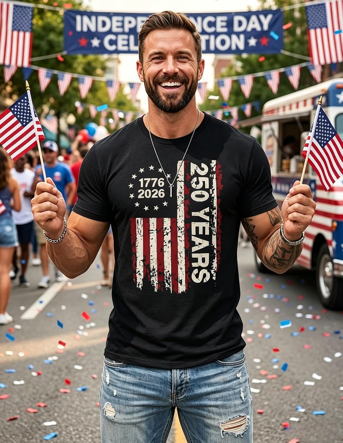 Men's 250th America Anniversary T-Shirt 1776-2026 Patriotic Independence Day Tee July 4th Short Sleeve Graphic Top