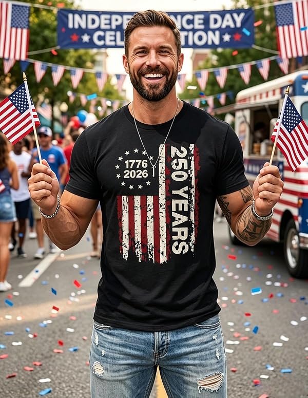 Deranex Men's 250th America Anniversary T-Shirt 1776-2026 Patriotic Independence Day Tee July 4th Short Sleeve Graphic Top P1 L by Deranex - Used condition - Image 7