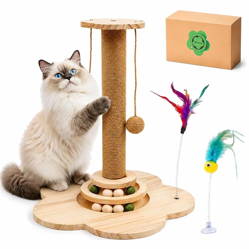 Arranhador para Gatos Grande Naturael 4 em 1 com Sisal e Trilho de Bolas MPJ-150, 40,1 x 40,1 x 48,3 cm