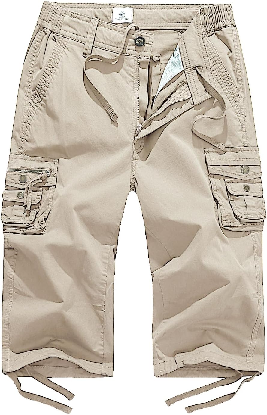 FOURSTEEDS Women's Mid Rise Cargo Capris Elastic Waist Drawstring Multi Pocket Working Tactical Hiking Cropped Cargo Pants