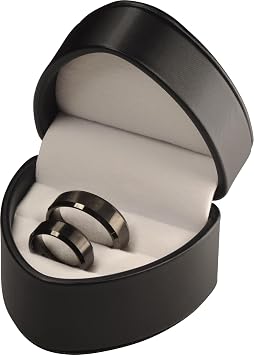 LAODA Black Heart Shaped Double Couple Ring Box for Wedding & Engagement - Premium PU Leather Two Slot Ring Jewelry Gift Box for Women & Men for Wedding Day Ceremony