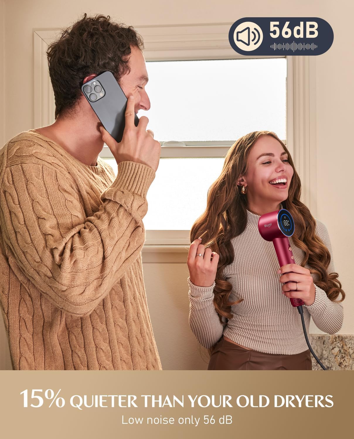 Bluvol SonicDry H10 Apex Professional Hair Dryer, 110,000 RPM Brushless Motor for Fast Drying, 0.74lb LightFlow Travel Blow Dryer, Ionic Tech & 56dB Low Noise for Home, Salon - Burgundy