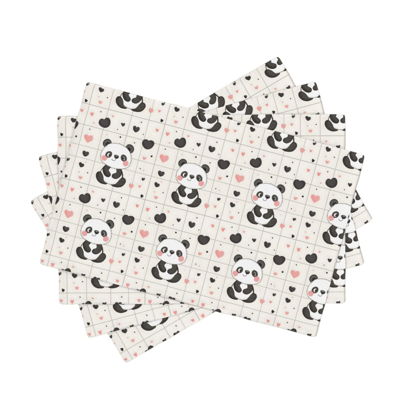 Sets de table en faux lin imprimé panda 30x45cm résistant chaleur lot4