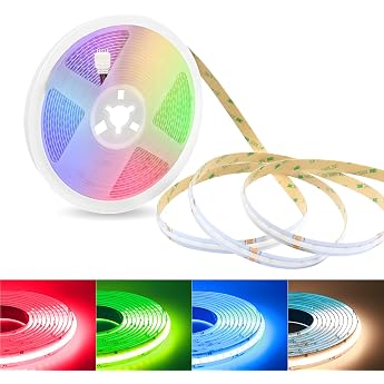LED Strip RGBW Dimmable 24 V 10 m COB LED Strip RGB + Warm White 3000 K LED Strip Fairy Lights 672LEDs/M High Density Flexible LED Strip No Light Dots for Kitchen Bedroom DIY Lighting [Energy Class F]