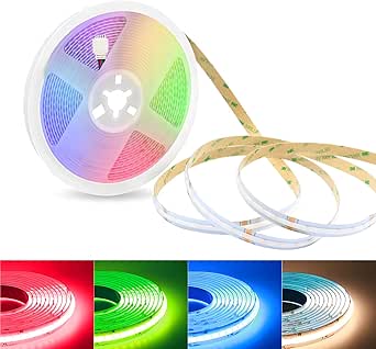 24V COB Ruban LED RGBW, 10M LED Ruban Bande COB RGB+Blanc Chaud 3000K 672LEDs/M Flexible Bande dimmable 12MM Largeur 5 PIN Lumineuse LED flexible pour Armoire, Cuisine, Bricolage, Chambre à coucher