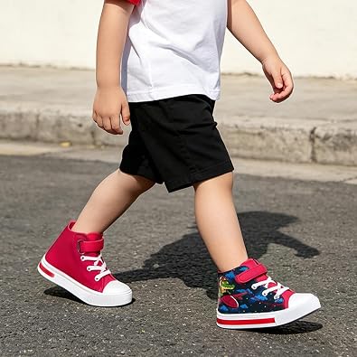 Boys Girls Light-Up Trainers, Kids High Top Canvas Shoes