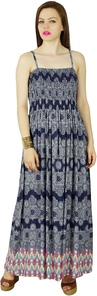 Bimba Long Rayon Flaired Maxi Dress with Smocked Bust Spaghetti Custom Gown  Blue at Amazon Women's Clothing store