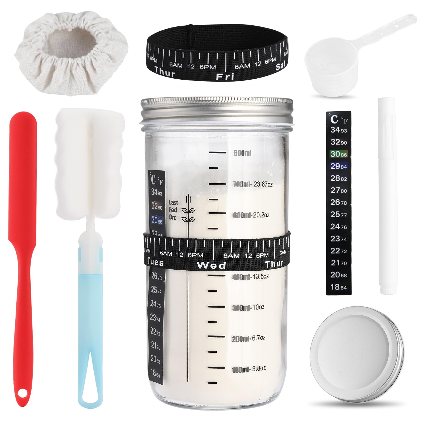 Poids De Fermentation Kit Démarrage Levain 1000ml ZUYIST - Verre Fermentation Avec Accessoires Complets Pot Fermentation Levain 1000ml ZUYIST