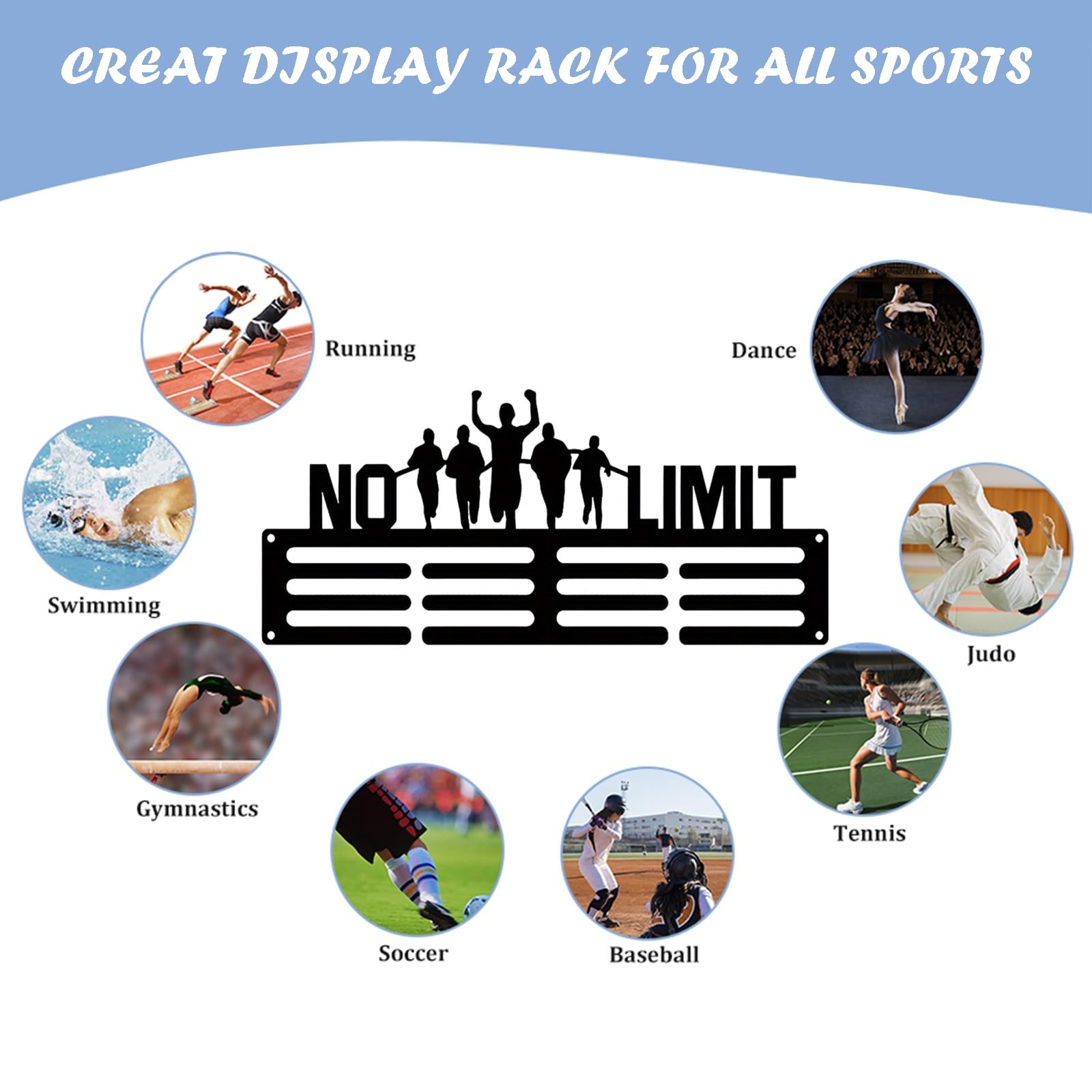 Uchwyt na medale lekkoatletyczne - naścienny żelazny stojak do eksponowania medali - 30 cm x 12,7 cm dla sportowców i entuzjastów sportu