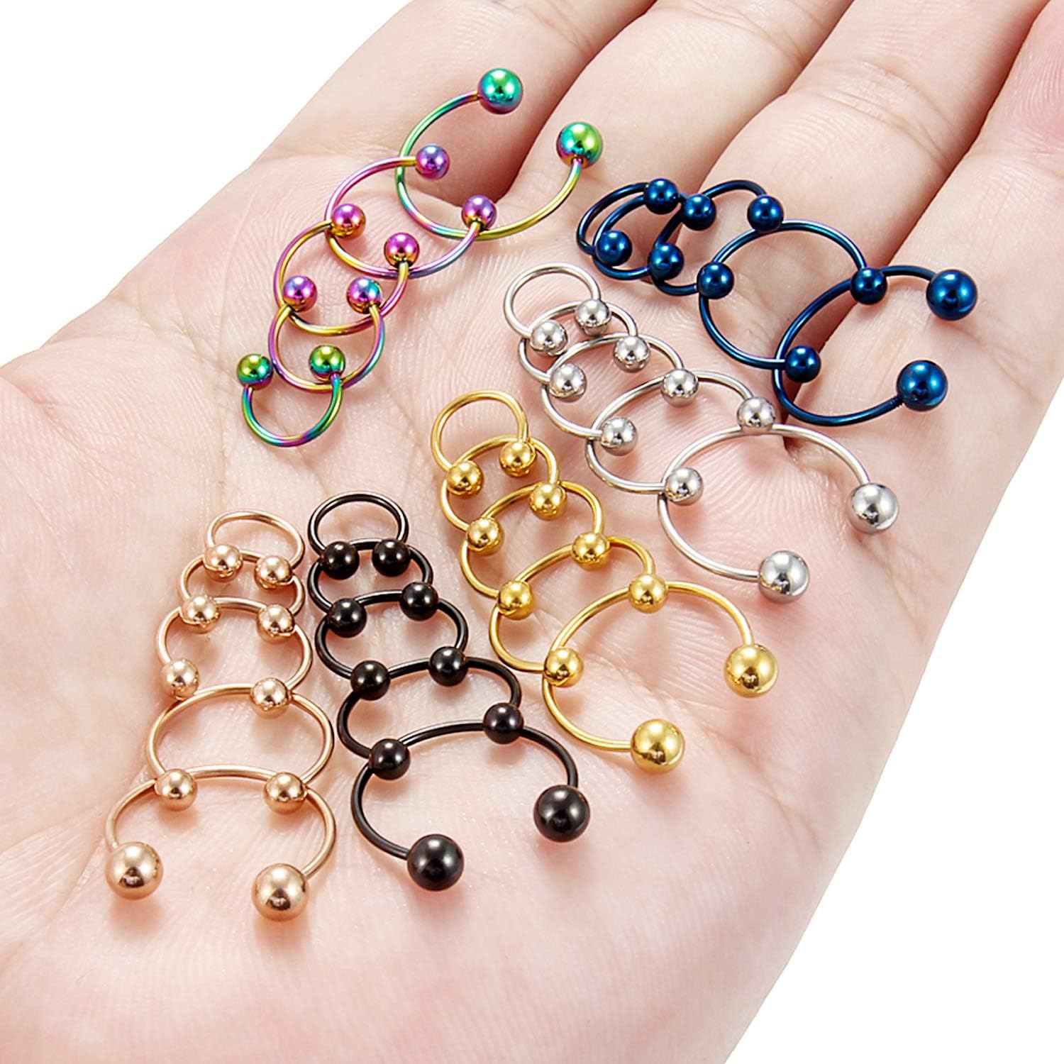 30-36Pcs 20G-12G Surgical Steel Septum Nose Rings Hoop Horseshoe Barbell Lip Helix Tragus Conch Cartilage Earrings Hoop Nipple Rings Piercing Jewelry for Women Men 6-19mm