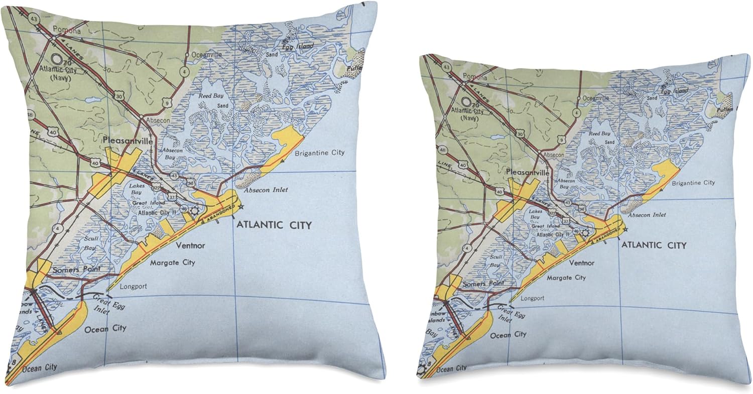 Vintage Atlantic City NJ Map (1946) Throw Pillow
