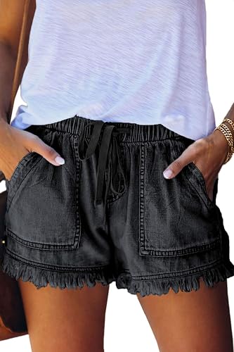HVEPUO Women Casual Summer Shorts Elastic High Waisted Short Pants with Pockets