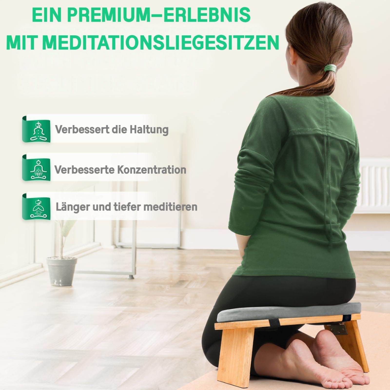 Hihealer Meditationsbank – Klappbare Ergonomische Bambus-Meditationsbank mit Bequemem Kissen, zum Knien oder Sitzen, Ideal für Meditation und Gebet, Einzigartige Frauen