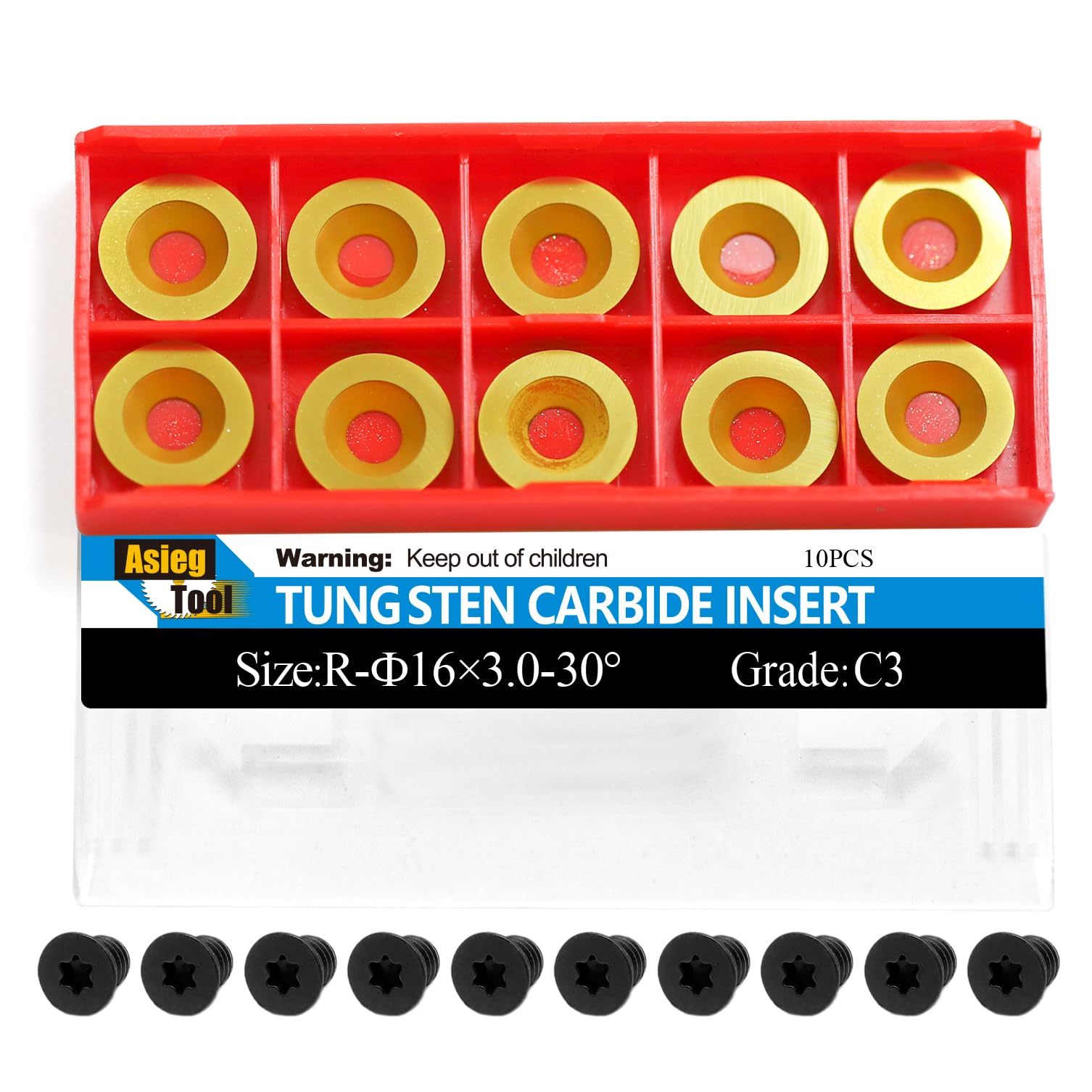 Asieg Tool Ci0 16mm Round TIN Carbide Inserts Cutters Knifes Titanium plating Indexable Replacement with Screws Fits For Full Pro Size DIY Wood