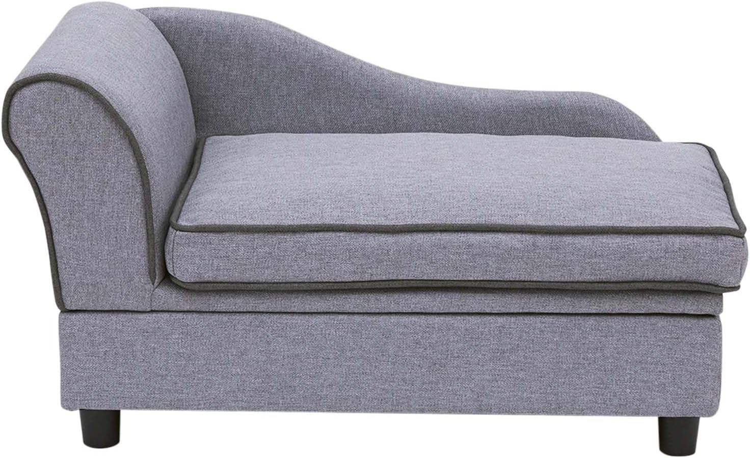 Teamson Pets Ivan 27.5 Inch Long Upholstered Chaise Lounge Sofa Dog Bed with Removable Cushion and Underneath Storage for Cats & Small or Medium Dogs, Gray