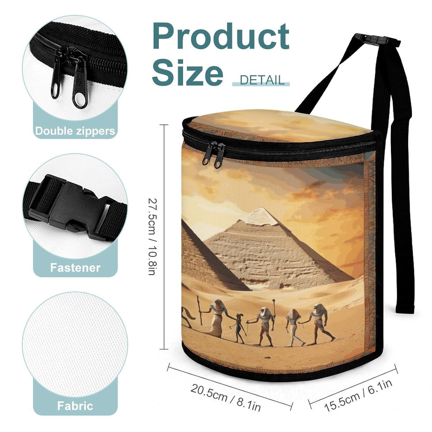 Car Garbage Storage Bag Ancient Egypt Printed Hanging Vehicle Trash Bin Car Trash Can with Zipper Lid Portable Garbage Storage Bags for Truck Van and SUV