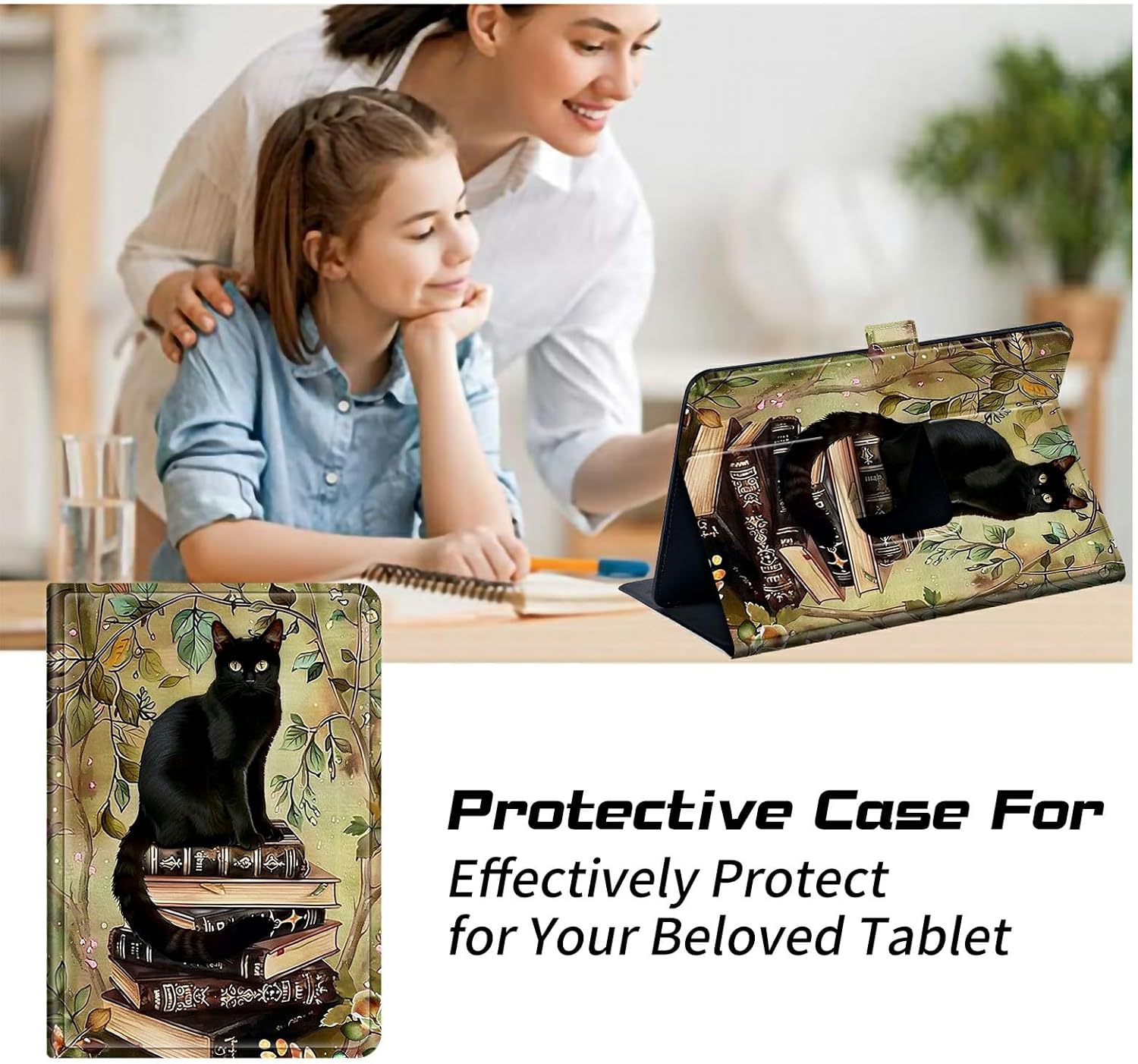 Universal Tablet Case for T-Mobile Revvl Tab 2 10.1" Model:9185W 2025/Revvl Tab 5G 10.36" 2023, 360 Degree Rotating Kickstand Protective Stand PU Leather Shell Cover for 9"-10.5", Book Cat