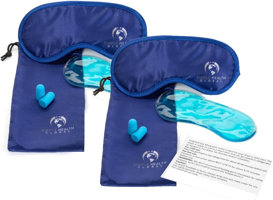 Sleeping Eye Mask by Simple Health, Sleep & Insomnia Blindfold Contoured for Men, Women, Girls, Kids and for Travel, Meditation, Puffy Eyes & Dark Circles, Free Ear Plugs & Carry Pouch (2 Pack)