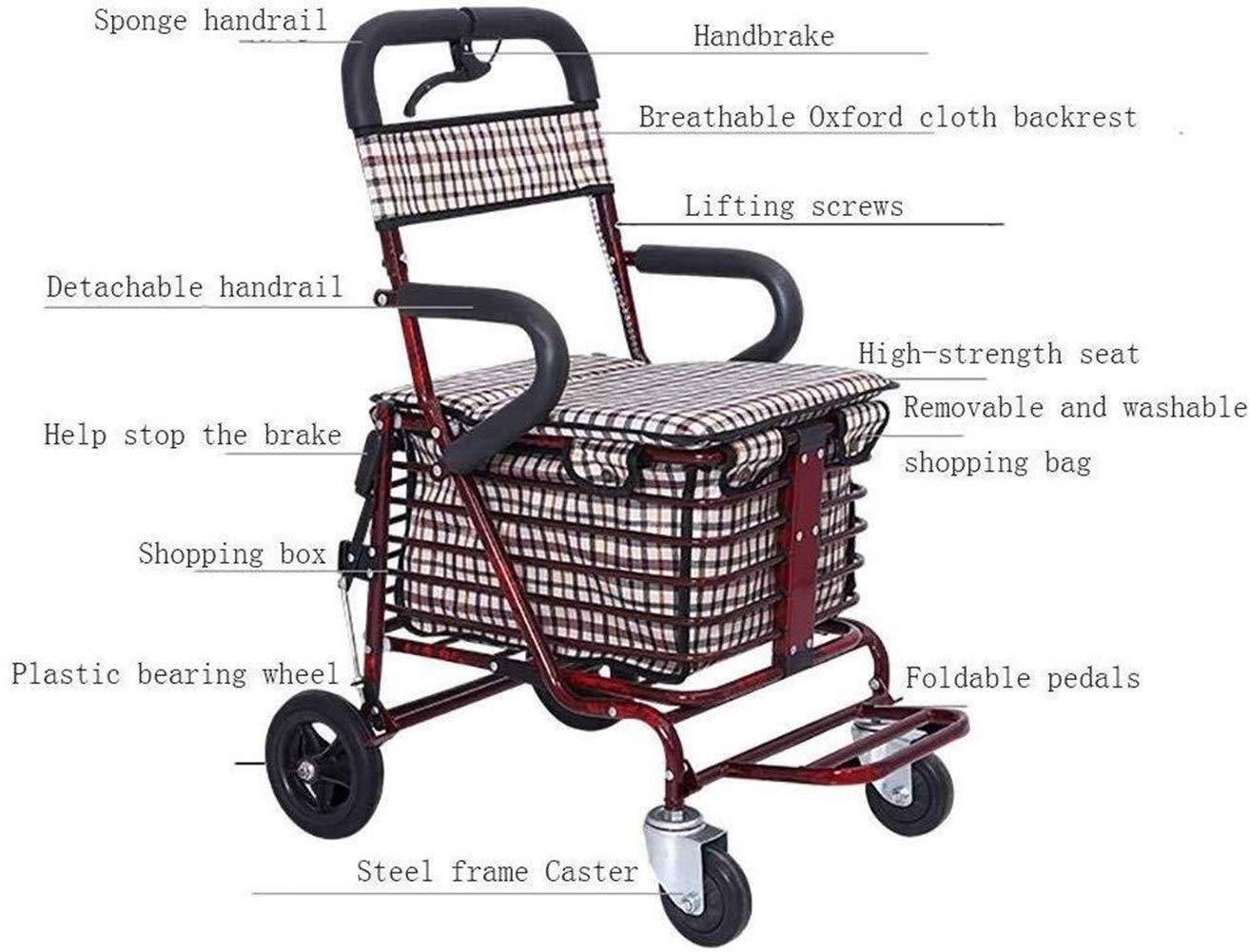 Podłokietnik wspomagany walkerem, Rollator z siedziskiem Skutery dla seniorów Składane siedzisko do skutera na zakupy (czerwone wino) Interesting