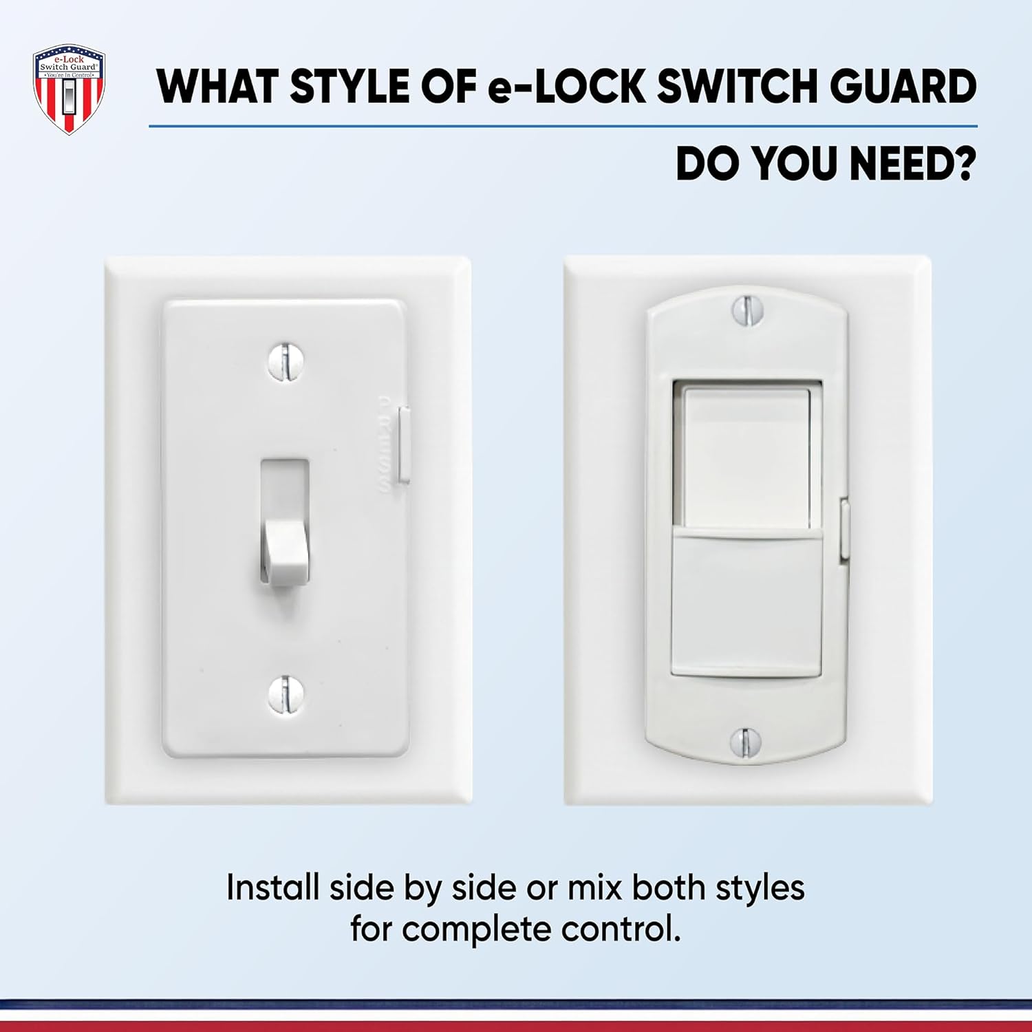 eLock Switch Guard for Decora/Rocker Switches | Child Proof Light Switch Lock with ON/OFF Push Button | Made in USA | Protect TV's, Security Camera, Gas Fireplace | Safety Cover | White | 4 Pack