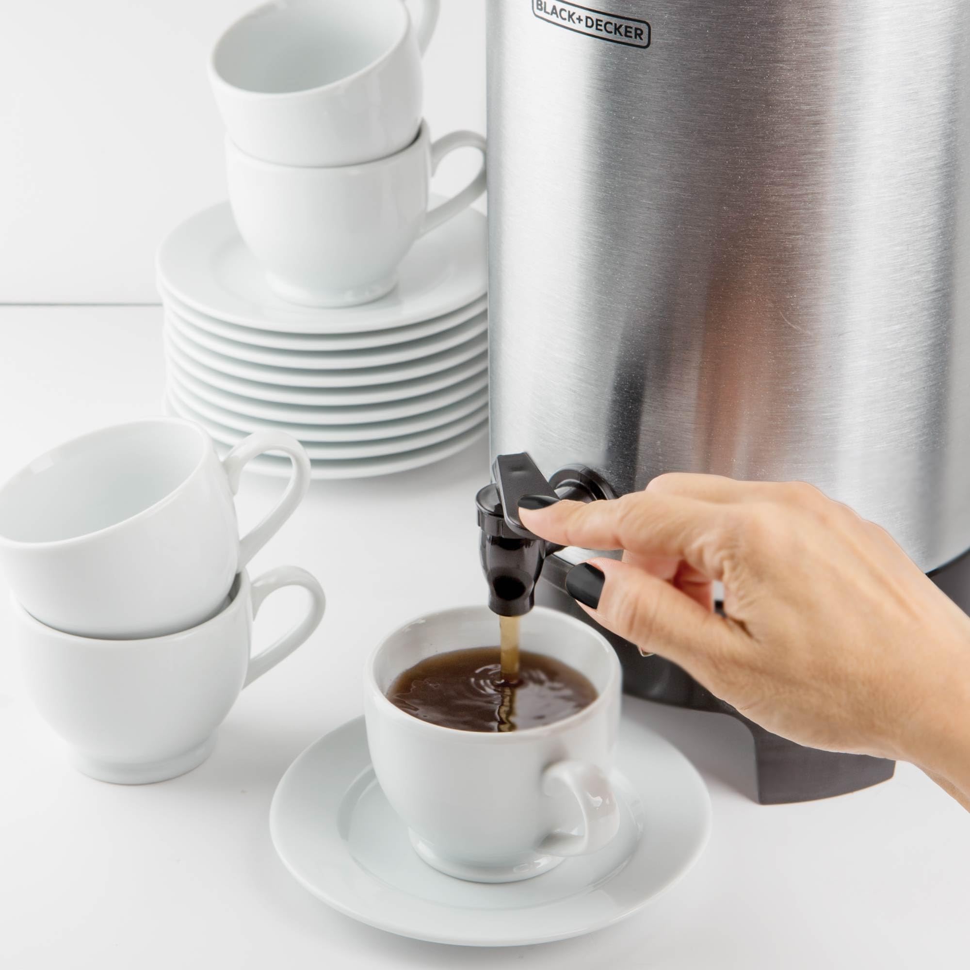 BLACK+DECKER Urna de café de 40 tazas, preparación rápida, aluminio, función de mantener el calor, asas resistentes al calor, luz indicadora