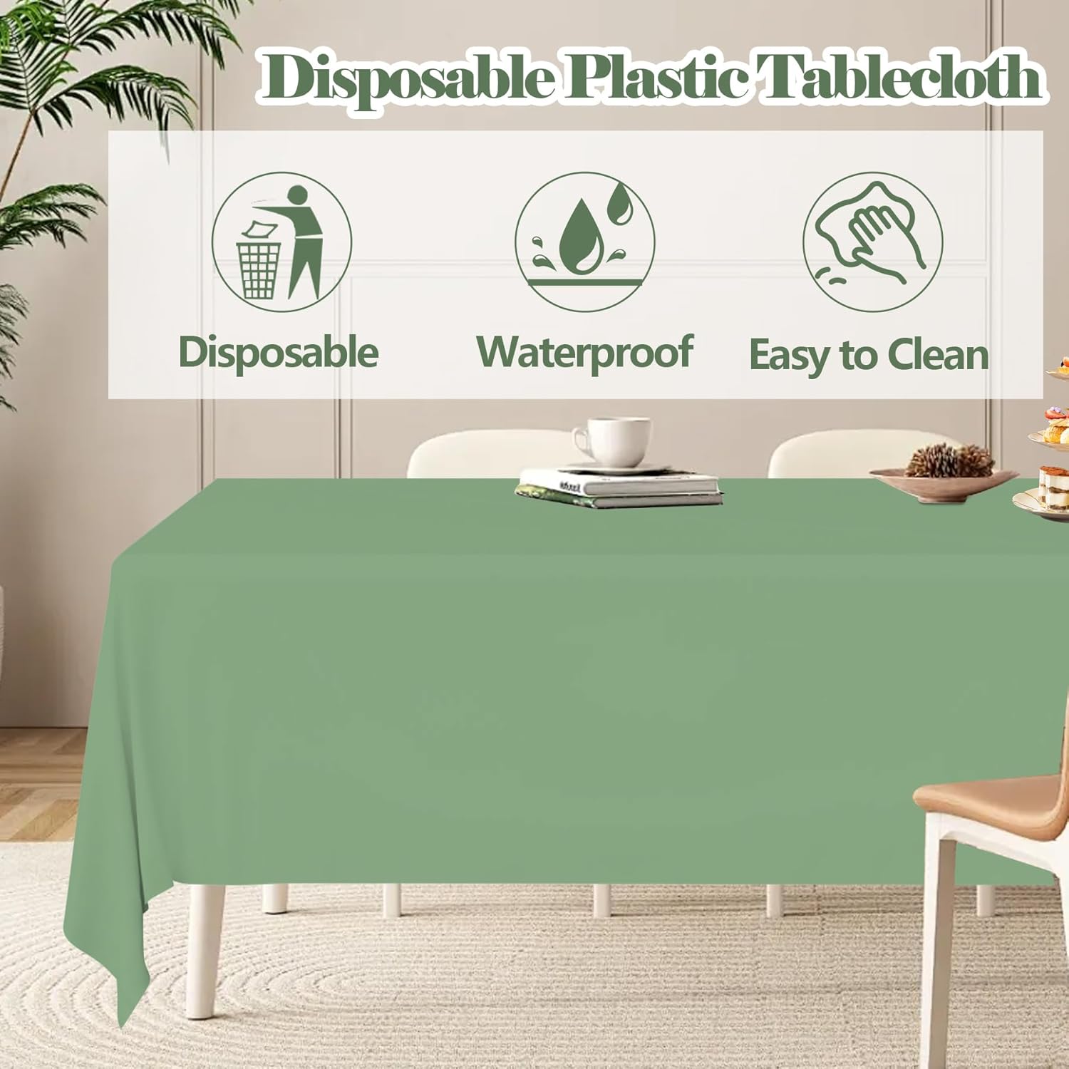 4 Pack Sage Green Tablecloth Plastic,54 x 108 Inch Disposable Plastic Tablecloths Sage Green Baby Shower Decorations Rectangle Table Cover for Party Dinner Birthday Picnic Wedding Baby Shower - Image 3