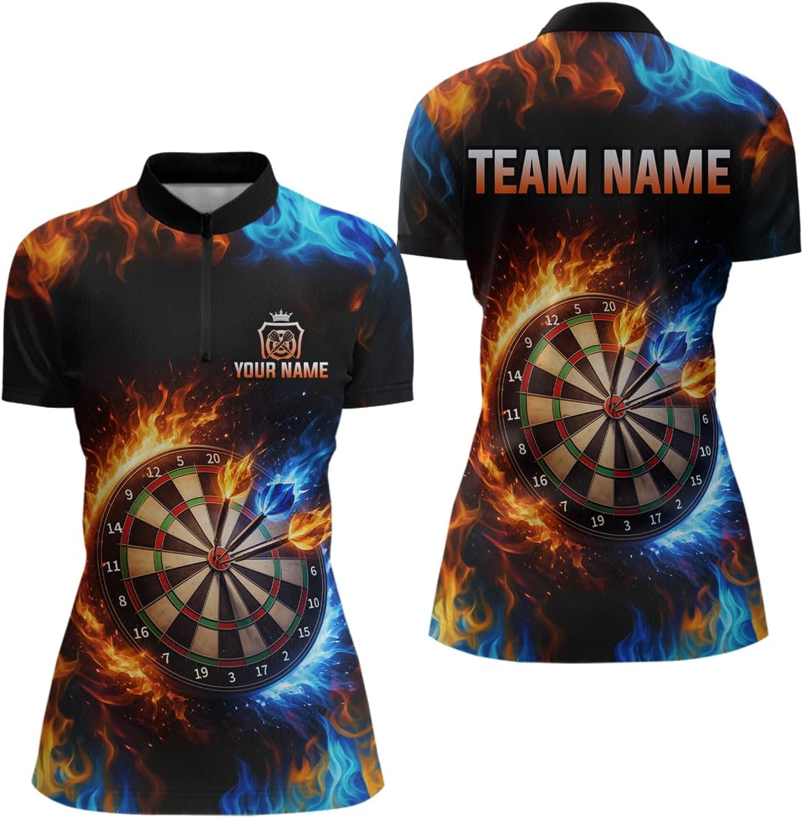 Custom Flaming Dart Shirt for Men Women Dart Shirts Team Dart Jersey Personalized Dartboard Shirt Polo & Quarter-Zip Shirt