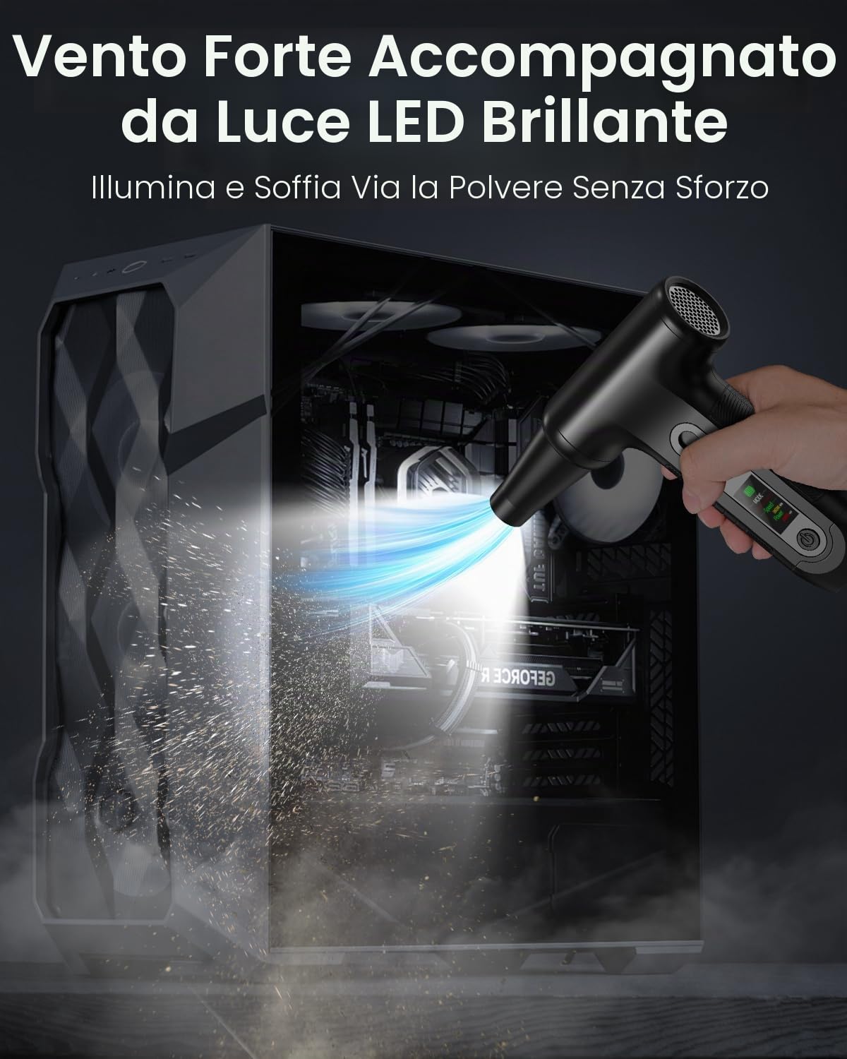 Aria Compressa Elettrico Pulizia PC con Display Digitale HD - Air Duster 200000 RPM, Mini Soffiatore a Batteria 6000 mAh, Rimuovi Polvere Bomboletta Aria Compressa Spray per Ufficio Auto, W06, Nero