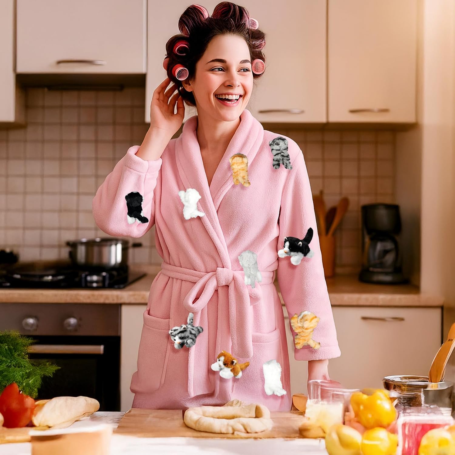 Cuffbow 44 Pcs Halloween Cat Robe Set Lady Costume Bathrobe Set for Women Lady Adult Cosplay Cat Lovers