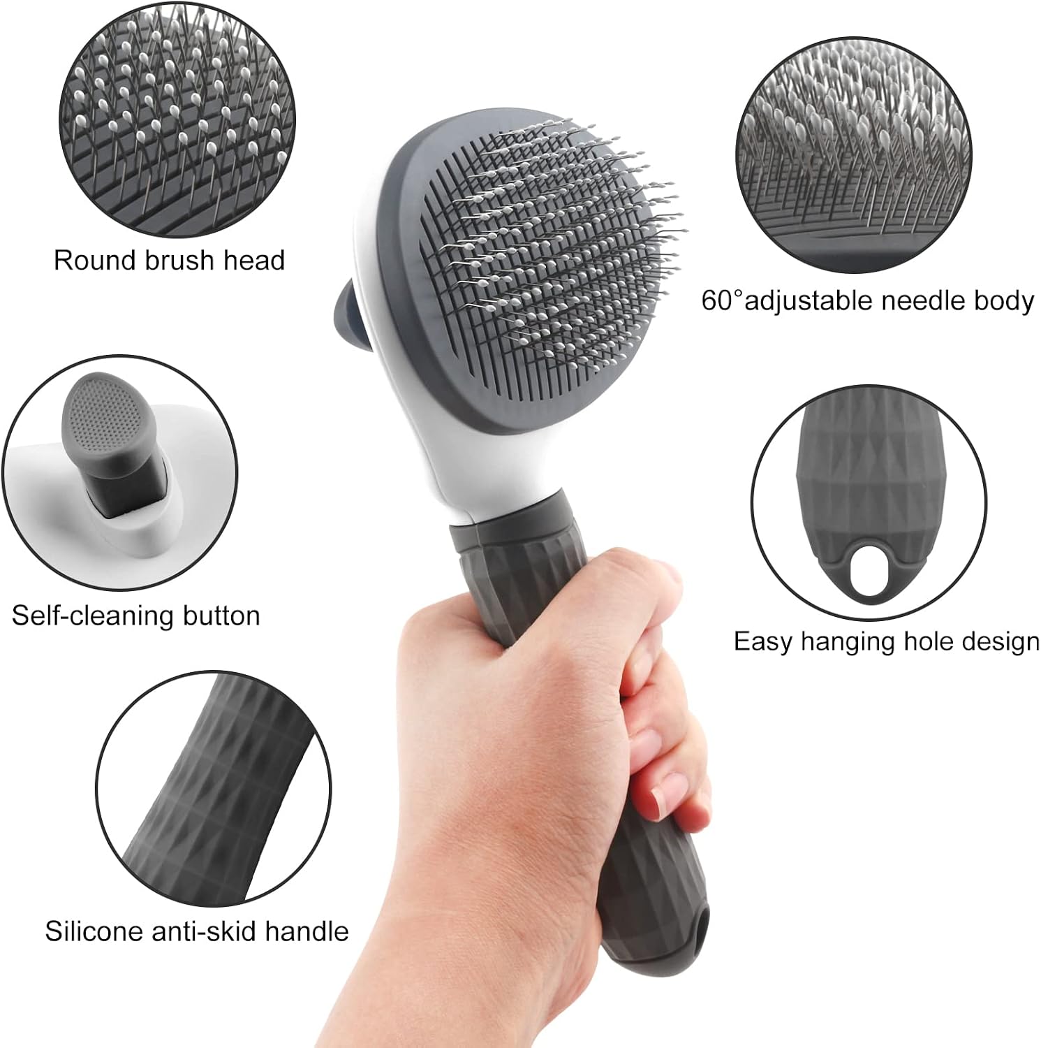 Cat Dog Brush, Pet Grooming Brush, Dog Shedding Tool, Cat Hair Remover for Short/Long Haired (Grey) - Image 3