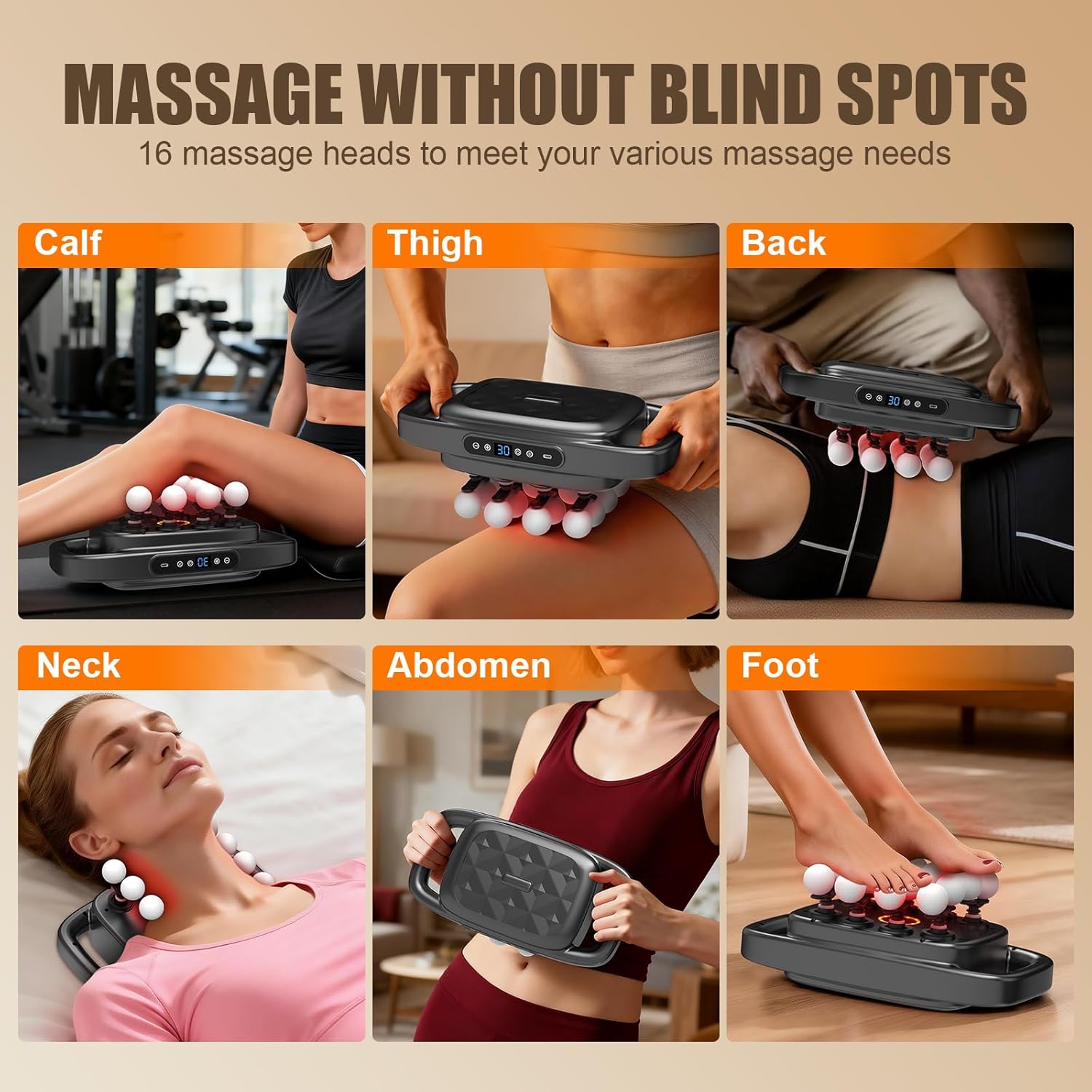 16 Head Massage Gun, 【2026 Upgrade】 12V Motor 60kg Deep Tissue Percussion Massager, 30 Intensity Levels & 3 Smart Modes Multi-Head Back Massager for Legs,Back,Arms,Waist Pain Relief