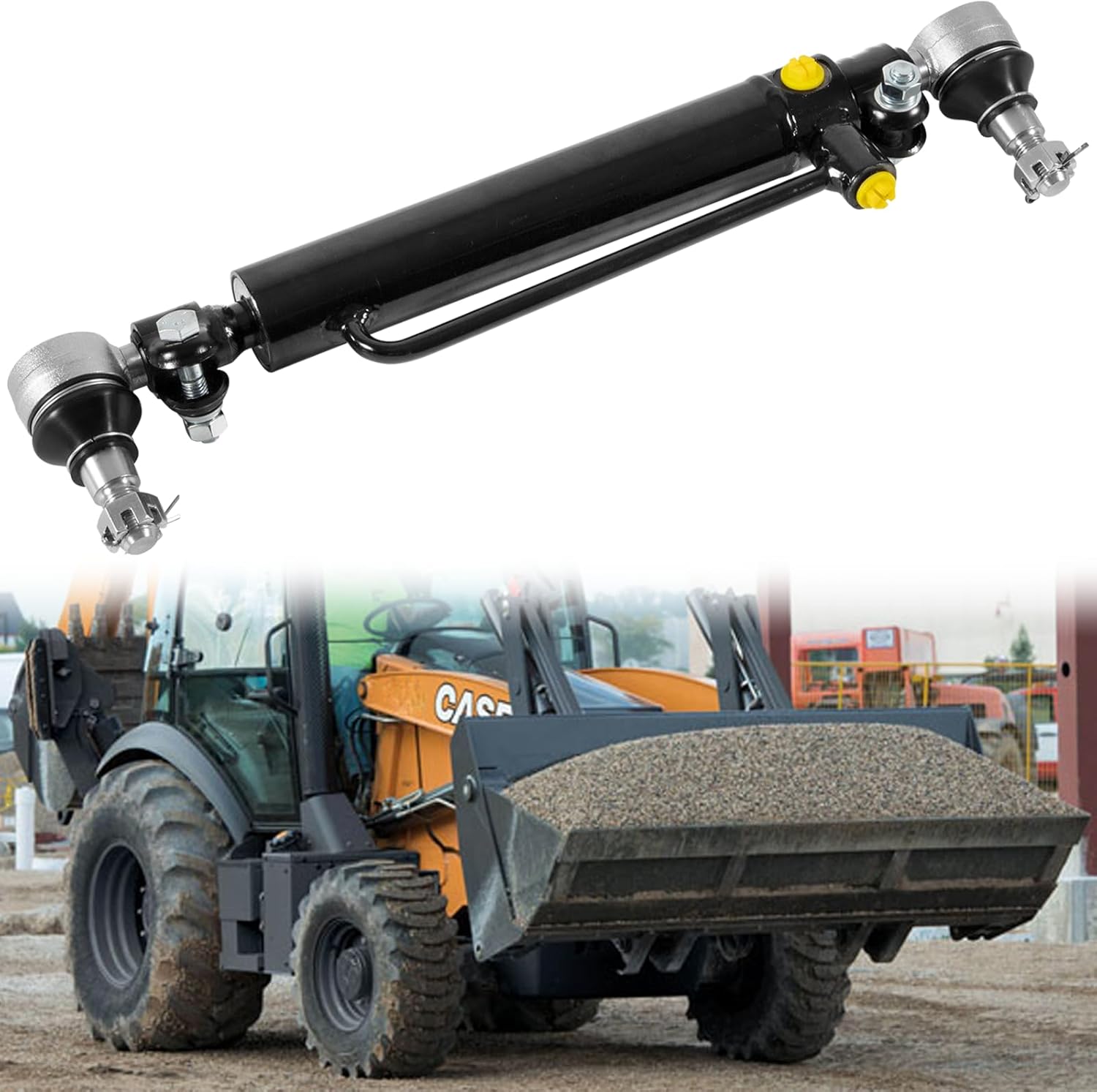 D128454 D84800 234447A1 New Power Steering Cylinder with Castle Nuts Fits for Case Backhoe Loaders 480B 480C 480D 480E 480F 480LL 580C 580D 580SD 580SE 584D 584E 585D 585E 586D 586E