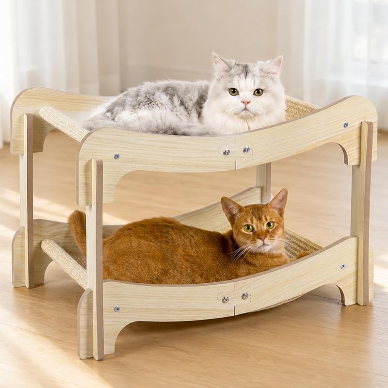 Arranhador e cama dupla de sisal para gatos, com estrutura de madeira Nxwjoy – 59,94 x 39,88 x 38,86 cm