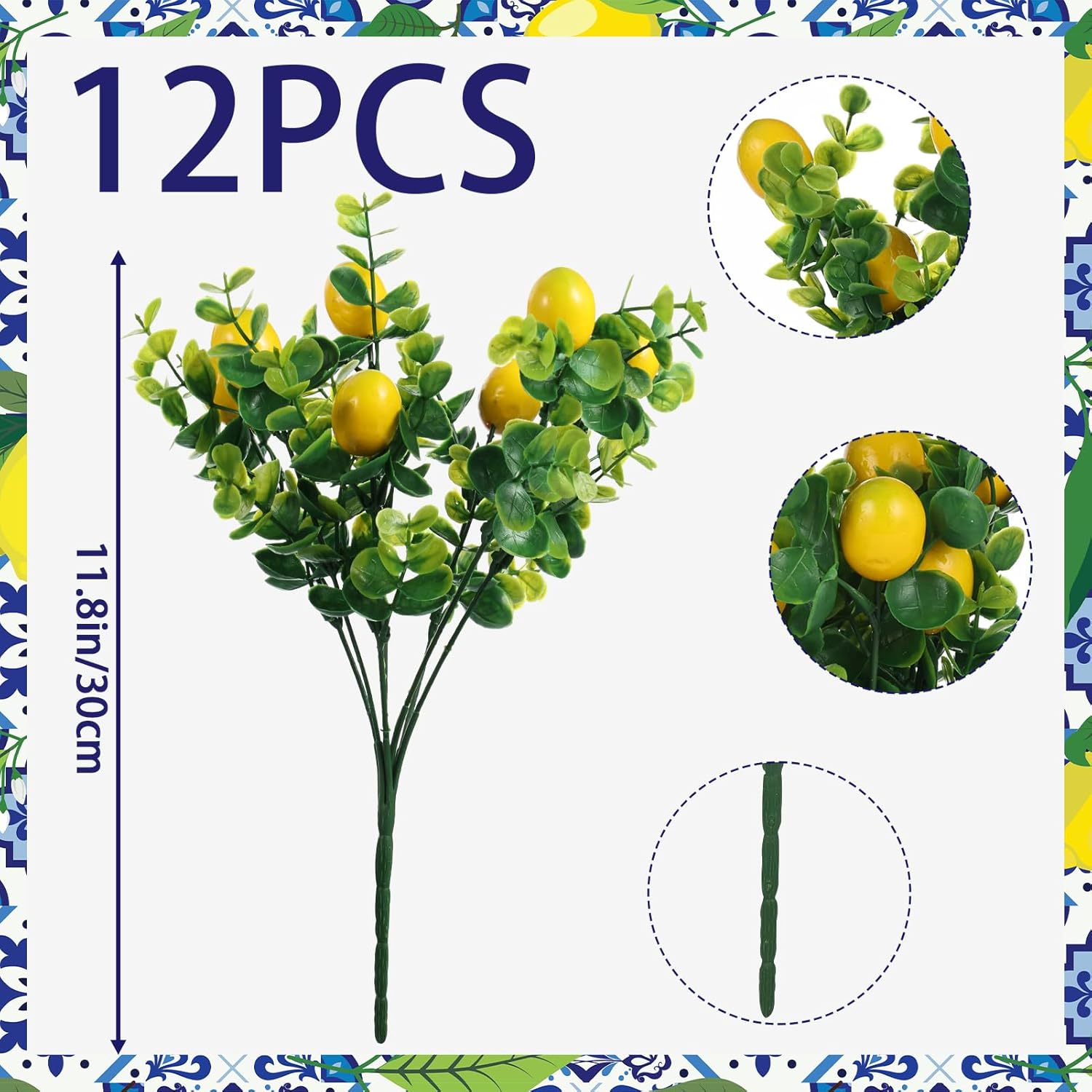 6 Sets Blue Tiles Lemon Table Centerpiece Decor Box and Artificial Lemon Branches Amalfi Coast Capri Positano Lemon Party Supplies for Capri Mediterranean Wedding Birthday Baby Shower Party Decor