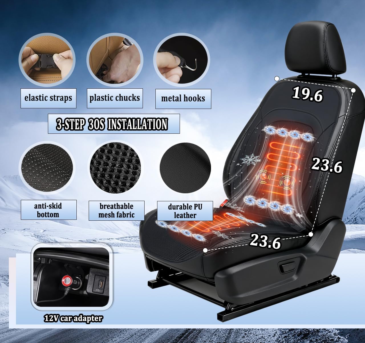 2026 Upgraded 3-in-1 Cooling Car Seat Cover with Climate Control & Massage, 12V Ventilated Cooling Seat Cushion for Summer, Universal Fit for Car SUV Truck Front Seat (black2)