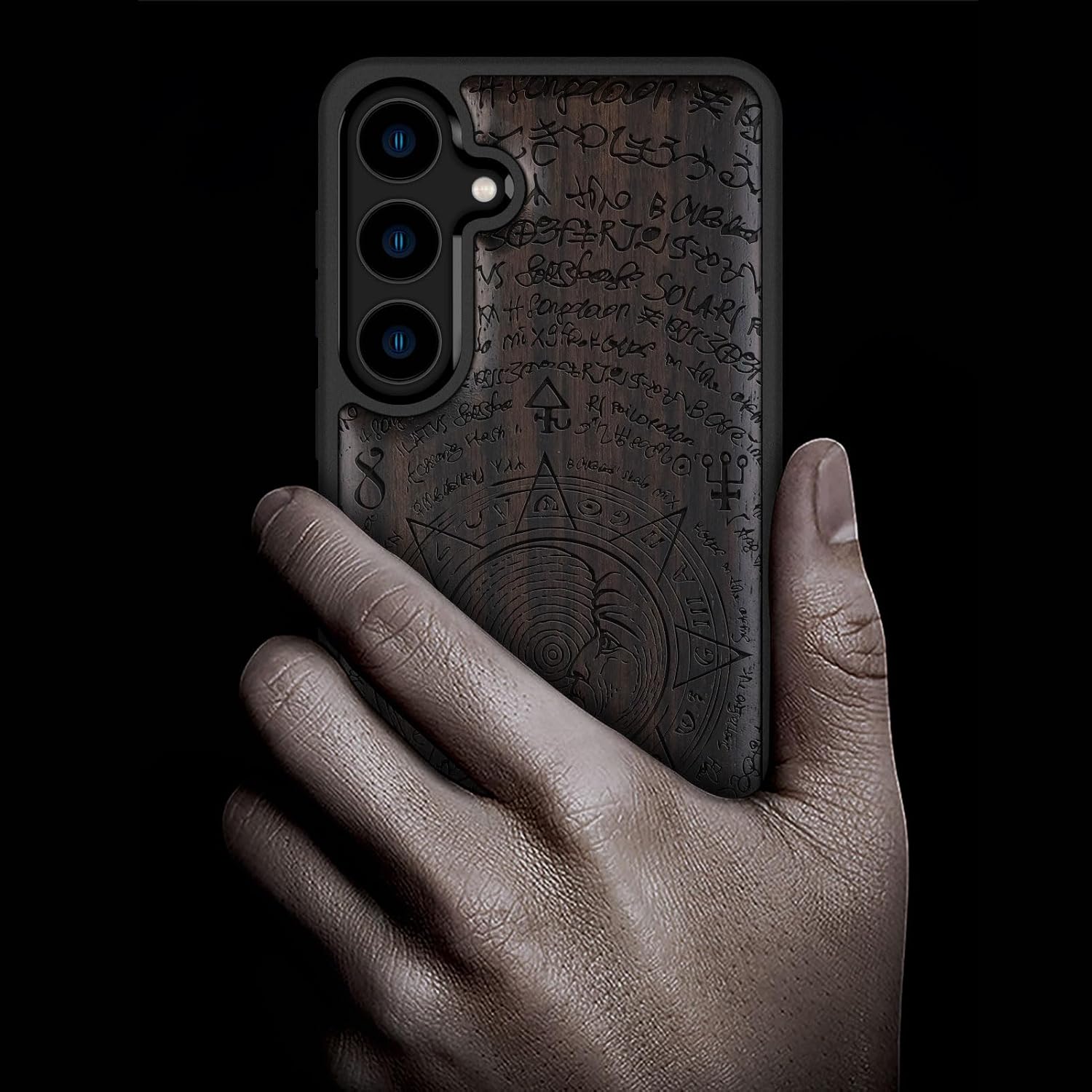 Carveit Wood Case for Galaxy S24 Plus Case [Natural Wood & Black Soft TPU] Shockproof Protective Cover Unique Wooden Design Compatible with S24 Plus (A Manuscript Enigma-Blackwood)